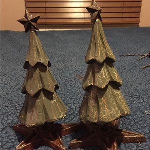 Home- wood Christmas trees with star metal bases
